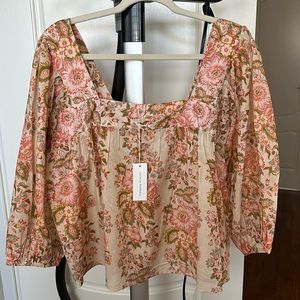 BNWT Loeffler Randall babydoll flower cotton voile blouse, Size L